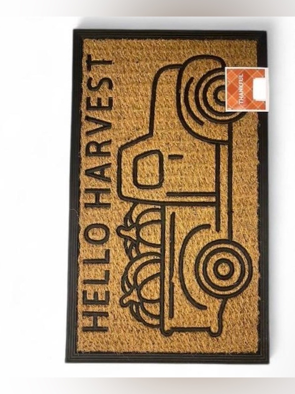 Hello Harvest Pumpkin Truck Coir Doormat - Brown